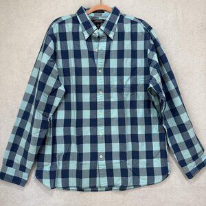 Lands' End Shirt Mens Large Blue Navy Sail Rigger Oxford Plaid Button Down